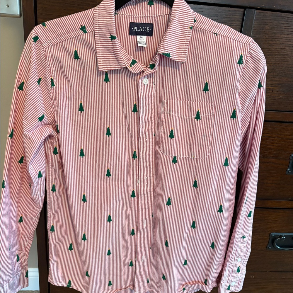 Childrens Place Festive Red and Green Boys Shirt